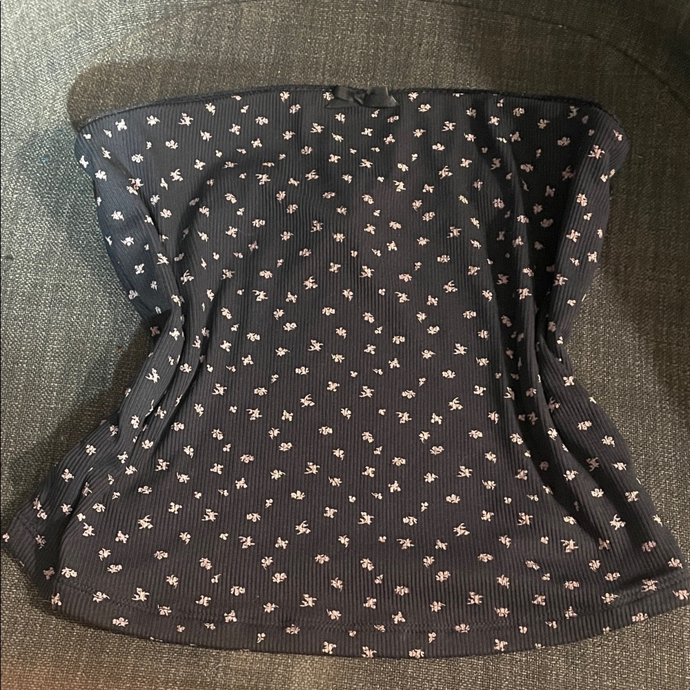 Floral Black Strapless Top